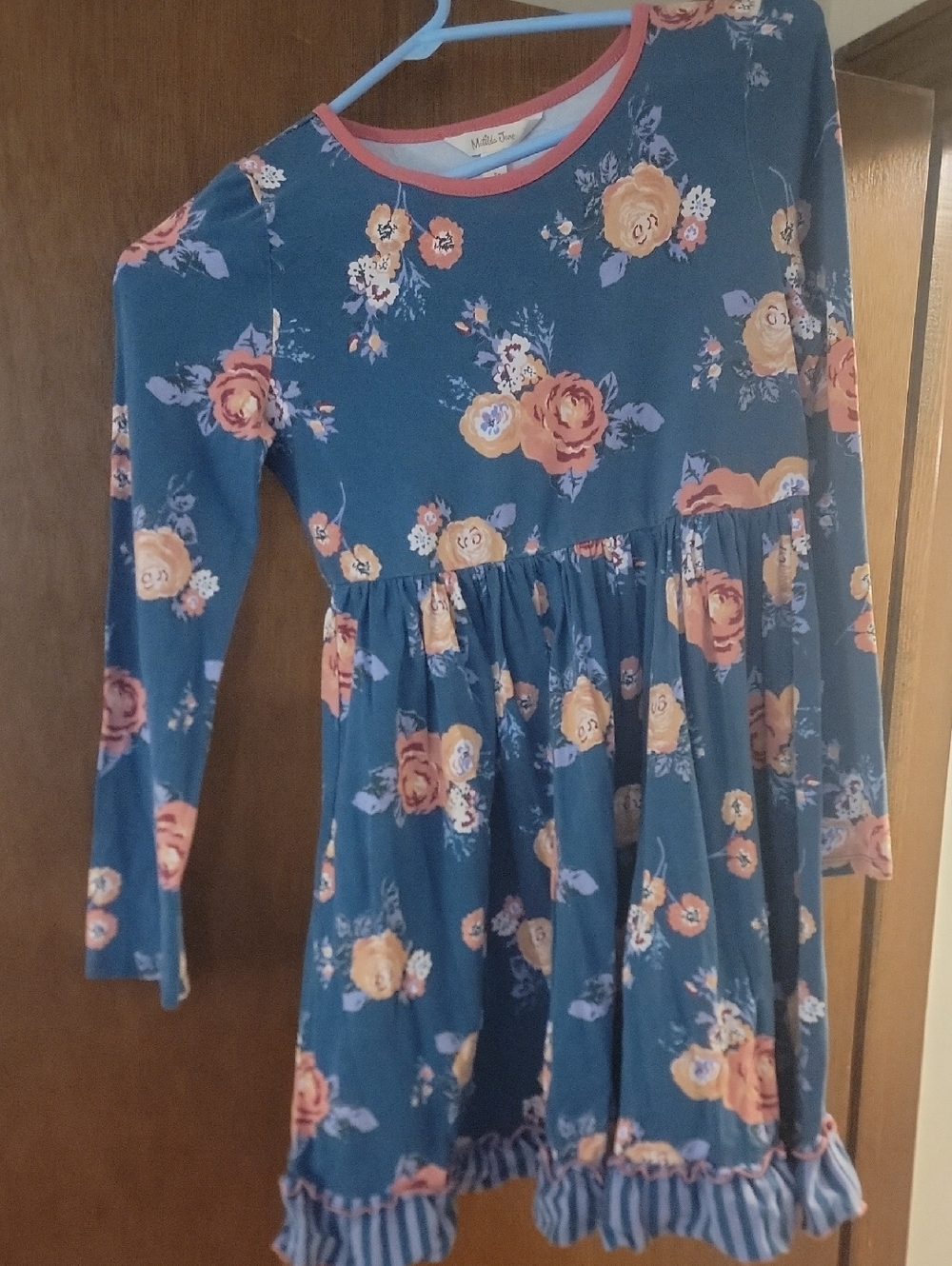 Matilda Jane Teal Floral Long-Sleeve Dress with Peach Accents